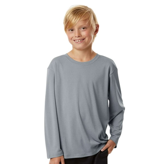 Allpro Youth Pro-Lock Performance Long Sleeve T-Shirt 100% Polyester Moisture Wicking Tee (Heather-Steel, XS)