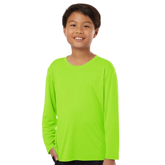 Allpro Youth Pro-Lock Performance Long Sleeve T-Shirt 100% Polyester Moisture Wicking Tee (Lime, S)