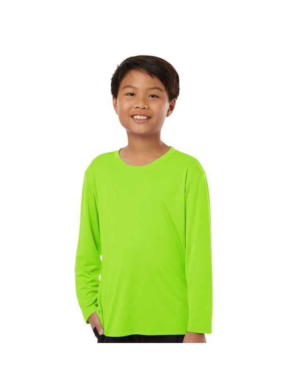 Youth Pro-Lock Performance Long Sleeve T-Shirt 100% Polyester Moisture Wicking Tee (Lime, S)