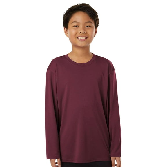 Allpro Youth Pro-Lock Performance Long Sleeve T-Shirt 100% Polyester Moisture Wicking Tee (Maroon, L)