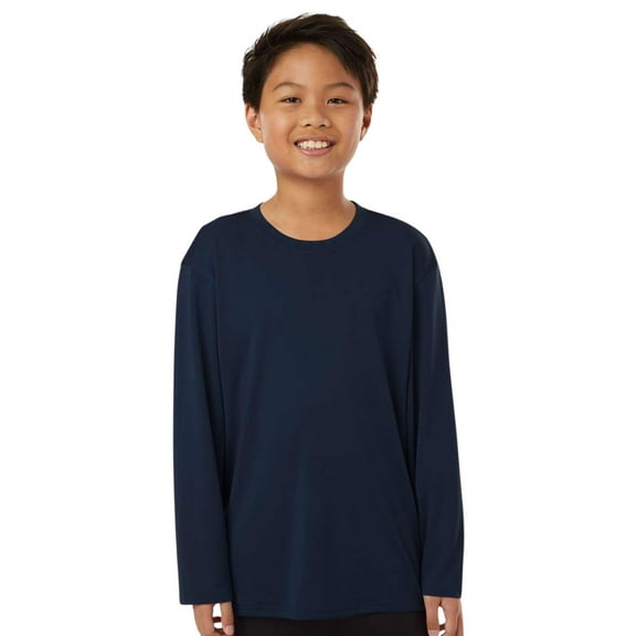 Allpro Youth Pro-Lock Performance Long Sleeve T-Shirt 100% Polyester Moisture Wicking Tee (Navy, L)