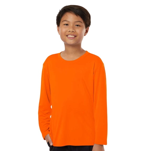 Allpro Youth Pro-Lock Performance Long Sleeve T-Shirt 100% Polyester Moisture Wicking Tee (Neon-Orange, XL)