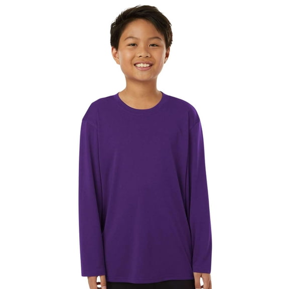 Allpro Youth Pro-Lock Performance Long Sleeve T-Shirt 100% Polyester Moisture Wicking Tee (Purple, M)