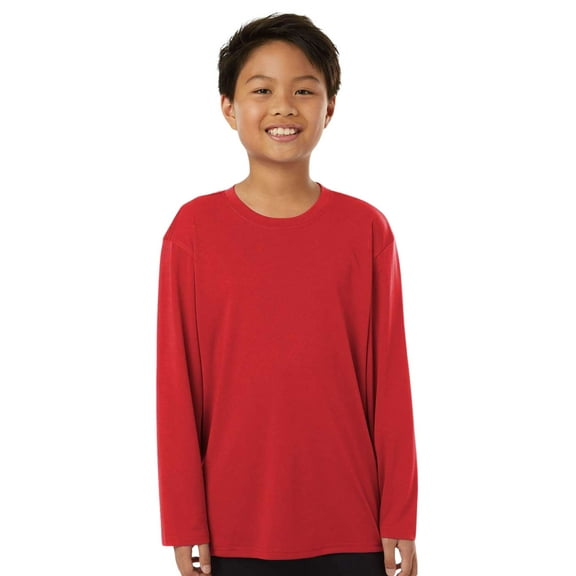 Allpro Youth Pro-Lock Performance Long Sleeve T-Shirt 100% Polyester Moisture Wicking Tee (Red, L)