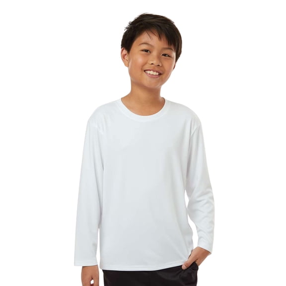 Allpro Youth Pro-Lock Performance Long Sleeve T-Shirt 100% Polyester Moisture Wicking Tee (White, M)