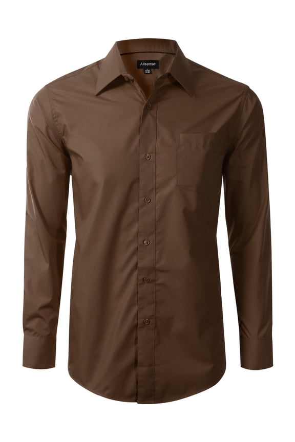Men’s Dress Shirt Regular-Fit Long Sleeve Stretch Wrinkle-Free, Brown, X-Large