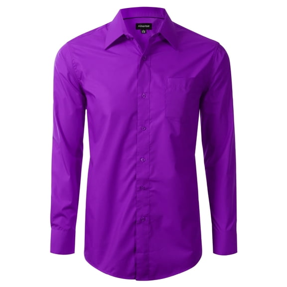 Allsense Men’s Dress Shirt Regular-Fit Long Sleeve Stretch Wrinkle-Free, Purple, Medium