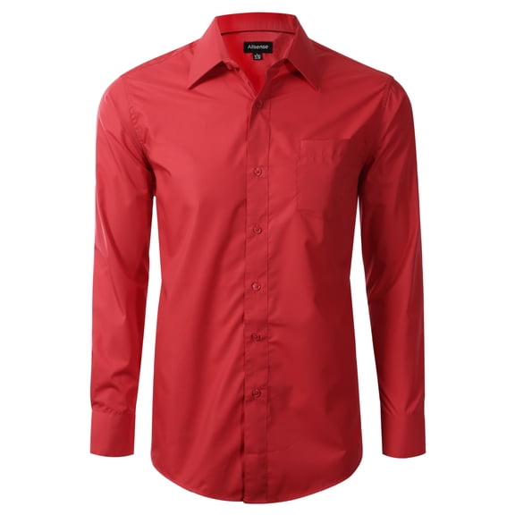 Allsense Men’s Performance Stretch Dress Shirt Long Sleeve Button Front, Red, Large