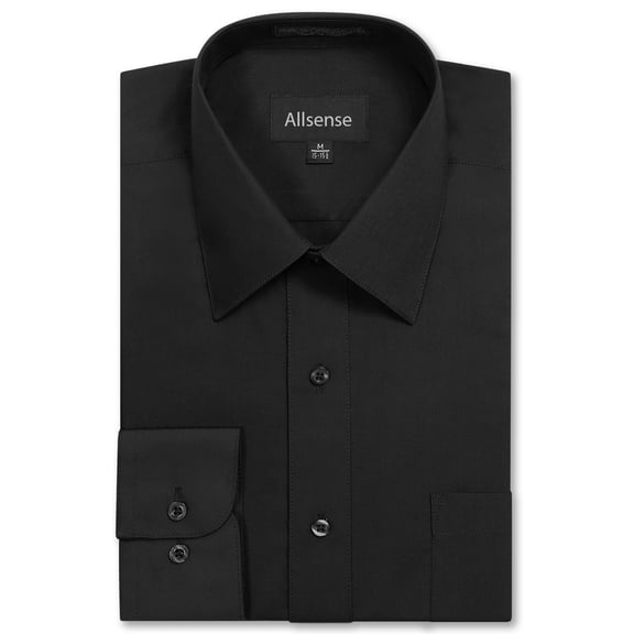 Allsense Men’s Dress Shirt Regular-Fit Short Sleeve Stretch Wrinkle-Free, Black, Medium