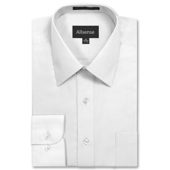 Allsense Men’s Dress Shirt Regular-Fit Short Sleeve Stretch Wrinkle-Free, White, Medium