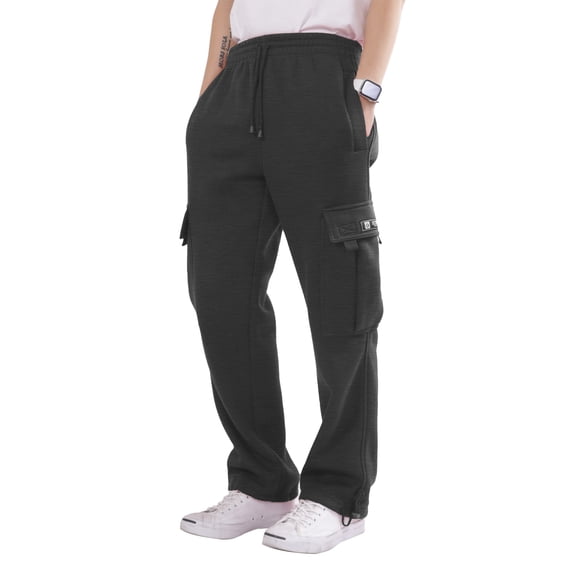 Allsense x Victorious Men’s Fleece Cargo Joggers with Pockets Warm Winter Sweatpants Plus Sizes, Charcoal Gray, Large