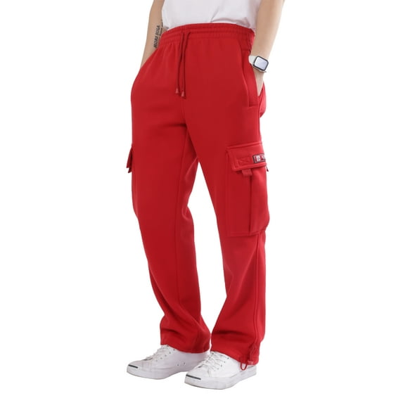 Allsense x Victorious Men’s Fleece Cargo Joggers with Pockets Warm Winter Sweatpants Plus Sizes, Red, Large