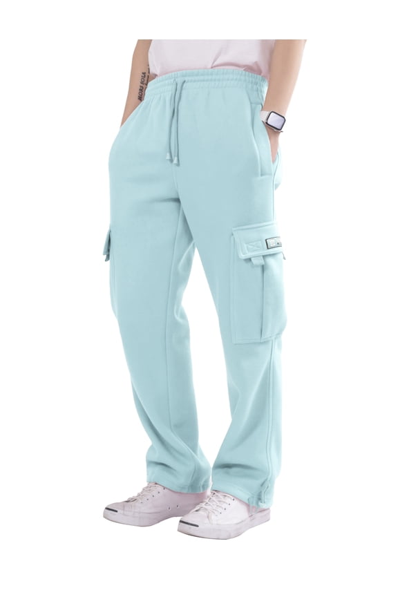 x Victorious Men’s Fleece Cargo Joggers with Pockets Warm Winter Sweatpants Plus Sizes, Sky Blue, 2X-Large