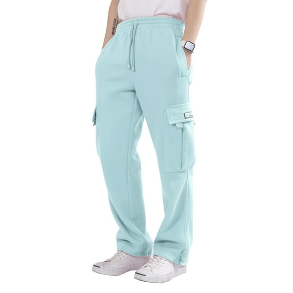Allsense x Victorious Men’s Fleece Cargo Joggers with Pockets Warm Winter Sweatpants Plus Sizes, Sky Blue, 6X-Large