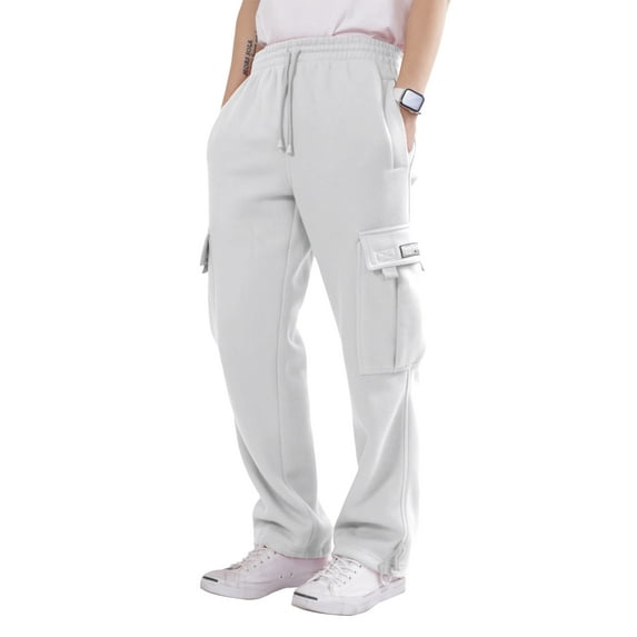 Allsense x Victorious Men’s Fleece Cargo Joggers with Pockets Warm Winter Sweatpants Plus Sizes, White, 4X-Large