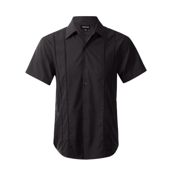 Allsense Men’s Guayabera Shirt Short Sleeve Beach Summer Button Down, Black, 3X-Large