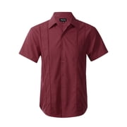 Allsense Men s Modern Guayabera Vacation Shirt Short Sleeve Button Front, Black, Large