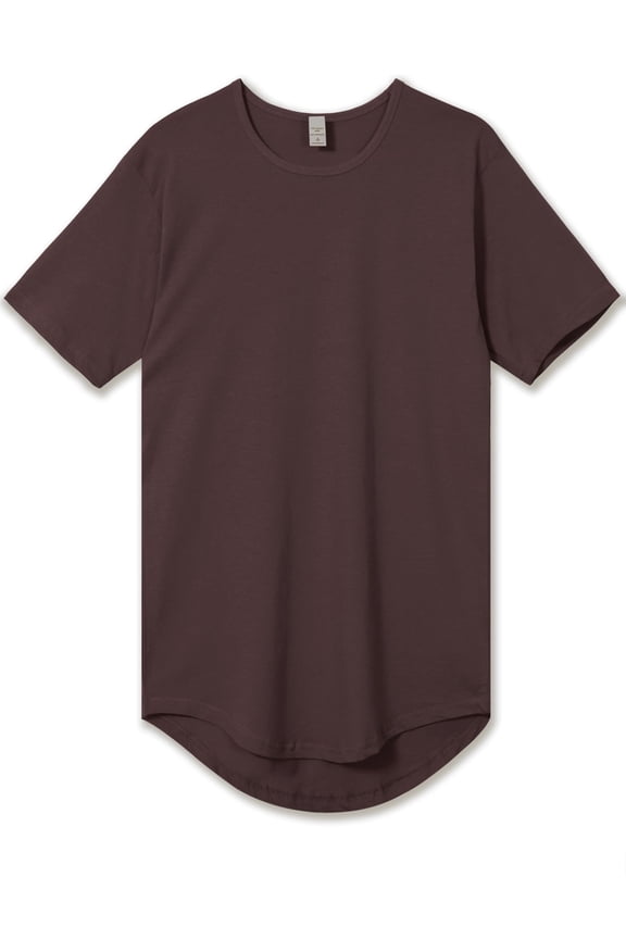 Men's Hipster Long T-Shirt - Drop-Cut Curved Hem Tee, Brown, Medium