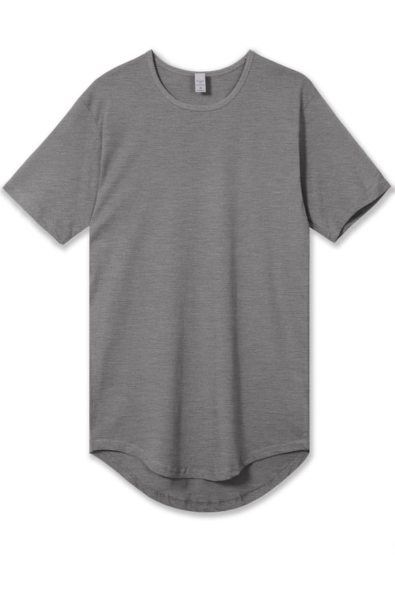 Men's Hipster Long T-Shirt - Drop-Cut Curved Hem Tee, Heather Grey, Large