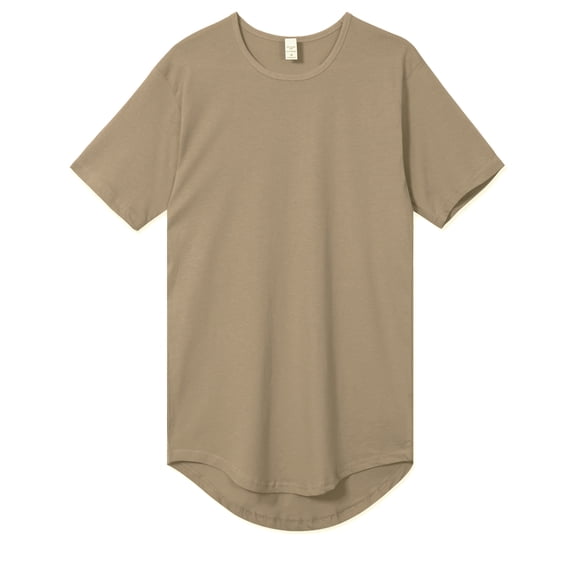 Allsense Men's Hipster Long T-Shirt - Drop-Cut Curved Hem Tee, Sand Stone, Small