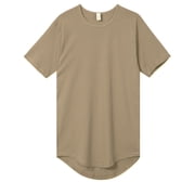 Allsense Mens Hipster Long T-Shirt - Drop-Cut Curved Hem Tee, Sand Stone, Small