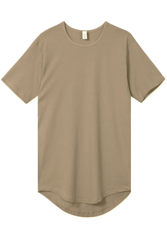 Men's Hipster Long T-Shirt - Drop-Cut Curved Hem Tee, Sand Stone, Small