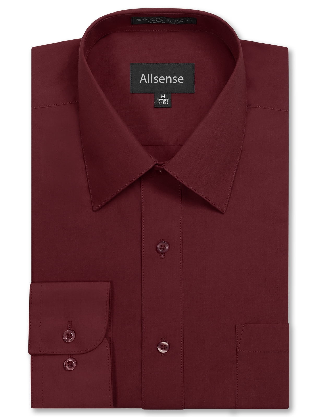 Allsense Men's Long Sleeve Regular Fit Dress Shirts Burgundy Medium 32/33 -  Walmart.com