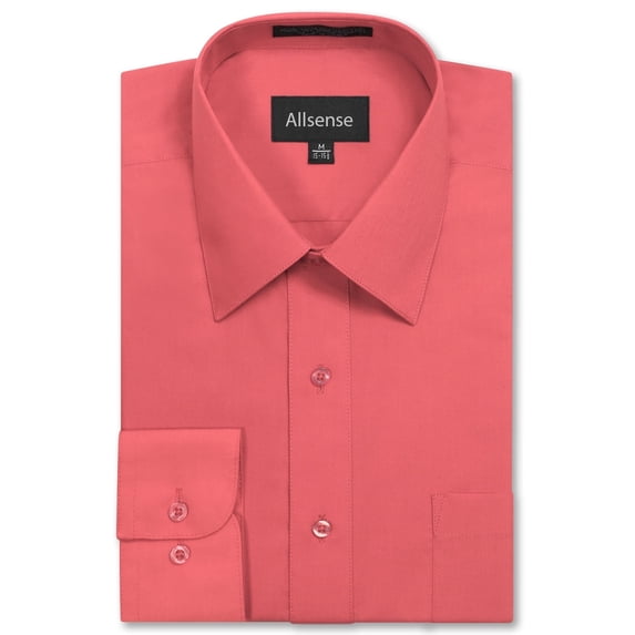 Allsense Men's Regular-Fit Long-Sleeve Dress Shirt, Coral, Large
