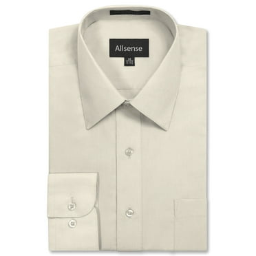 Allsense Men's Long Sleeve Regular Fit Dress Shirts Ivory 4XL 36/37