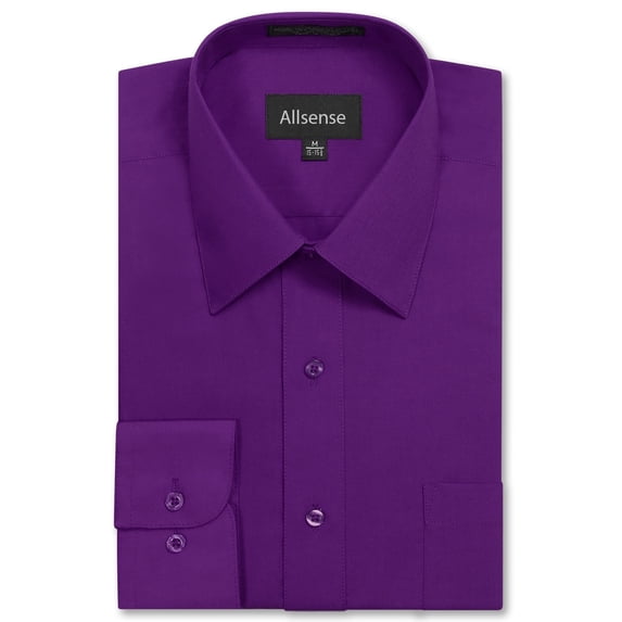 Allsense Men's Long Sleeve Regular Fit Dress Shirts Purple XL 34/35