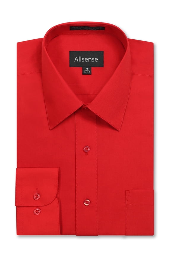 Men's Regular-Fit Long-Sleeve Dress Shirt, Red, 4X-Large