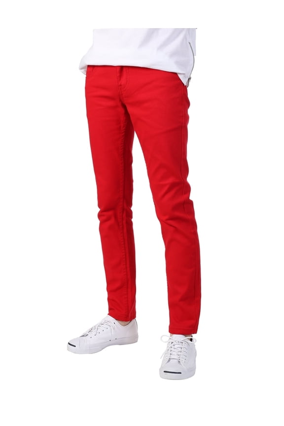x Victorious Men's Casual Skinny Fit Twill Jeans, Red, 32" Waist x 30" Length