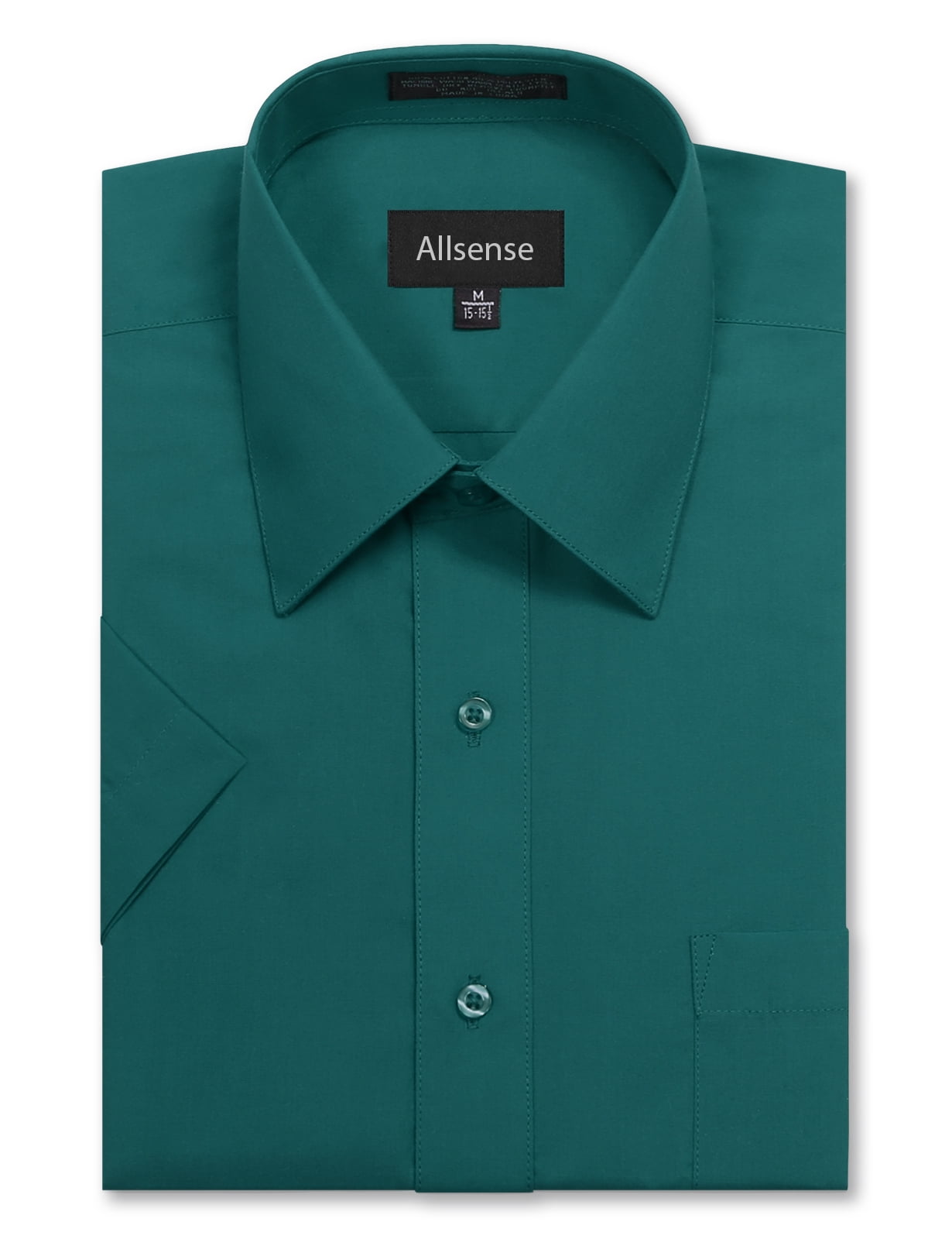 Allsense Mens Regular-Fit Short-Sleeve Dress Shirt, Teal Green, Medium, Men's