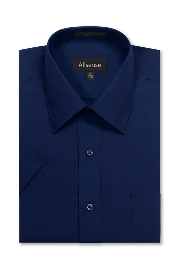 Men’s Regular-Fit Short-Sleeve Dress Shirt, Navy Blue, Medium