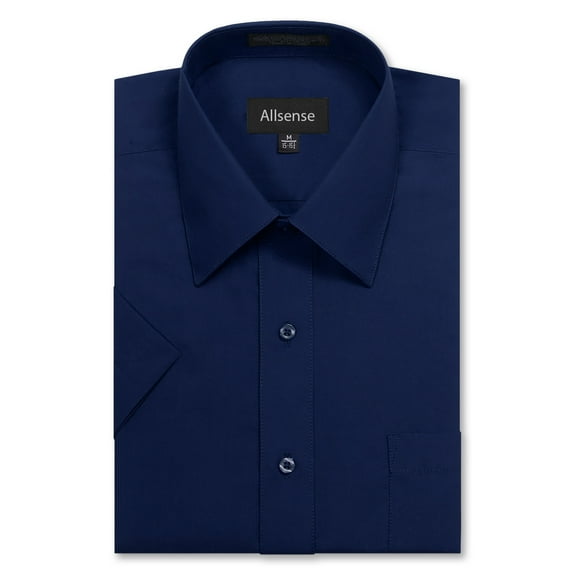 Allsense Men’s Regular-Fit Short-Sleeve Dress Shirt, Navy Blue, Medium