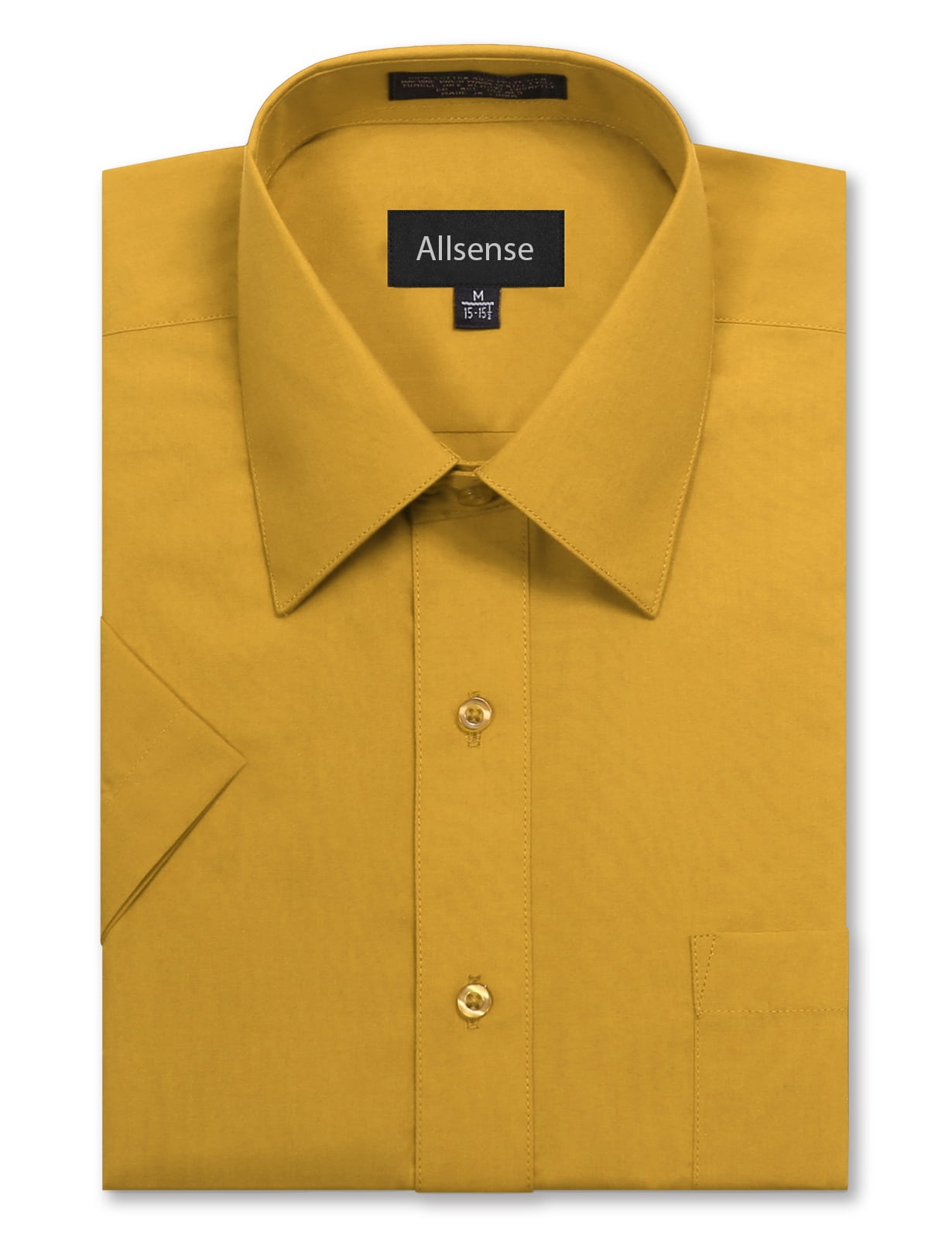 mustard yellow dress shirt short sleeve Allsense Mens Regular-Fit Short-Sleeve Dress Shirt, Yellow, 2X-Large, Men's, Size: 2XL