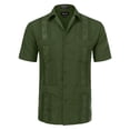 thumbnail image 1 of Allsense Men's Short-Sleeve Button-Down Cuban Guayabera Shirt, Dark Olive, XL, 1 of 1