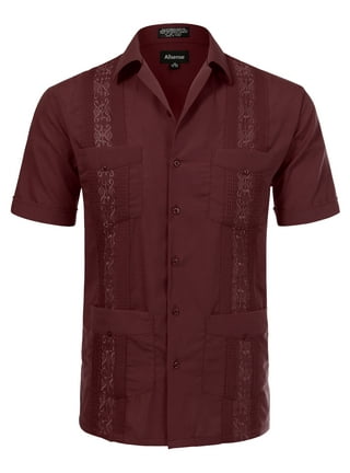 Burgundy short sleeve button up hot sale