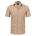 thumbnail image 1 of Allsense Men's Short-Sleeve Button-Down Cuban Guayabera Shirt, Khaki, S, 1 of 1