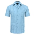 thumbnail image 1 of Allsense Men's Short-Sleeve Button-Down Cuban Guayabera Shirt, Light Blue, M, 1 of 1