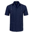 thumbnail image 1 of Allsense Men's Short-Sleeve Button-Down Cuban Guayabera Shirt, Navy Blue, M, 1 of 1