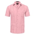 thumbnail image 1 of Allsense Men's Short-Sleeve Button-Down Cuban Guayabera Shirt, Pink, M, 1 of 1