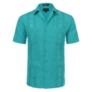 Allsense Men's Short Sleeve Cuban Guayabera Color Collared Shirts Party Turquoise 3XL