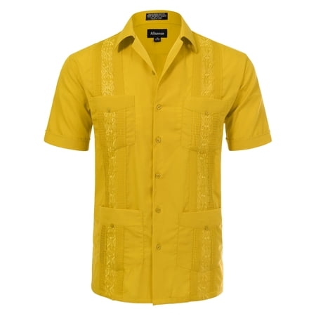 Allsense Men's Short-Sleeve Button-Down Cuban Guayabera Shirt, Yellow, 3XL price history and forecast - Allsense