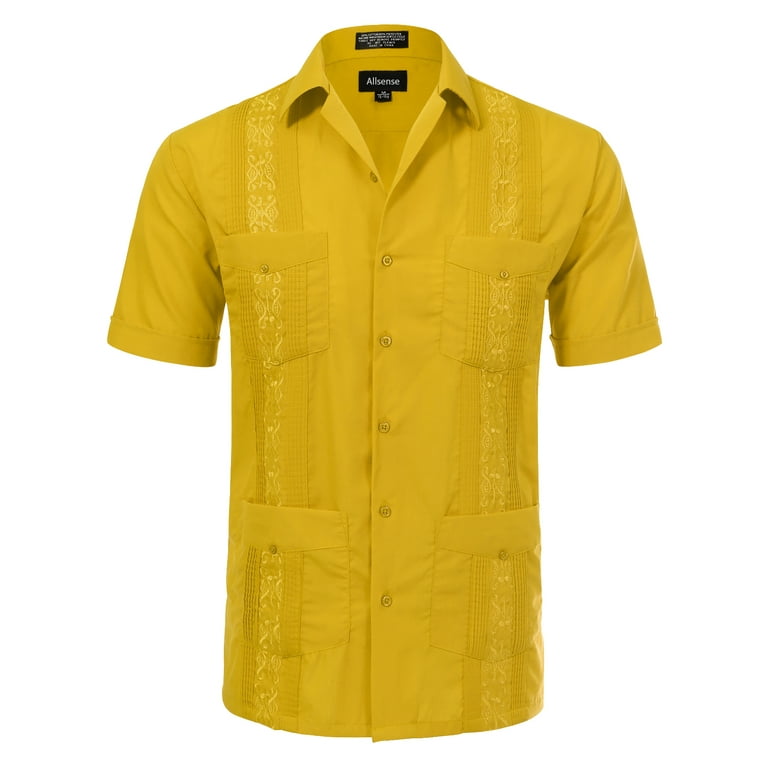 Yellow cuban collar shirt outlet