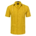 thumbnail image 1 of Allsense Men's Short-Sleeve Button-Down Cuban Guayabera Shirt, Yellow, XL, 1 of 1