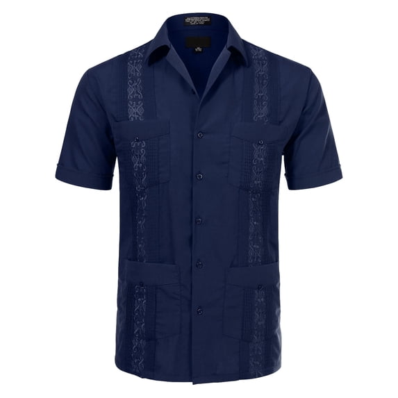 Allsense Men's Short-Sleeve Button-Down Cuban Guayabera Shirt