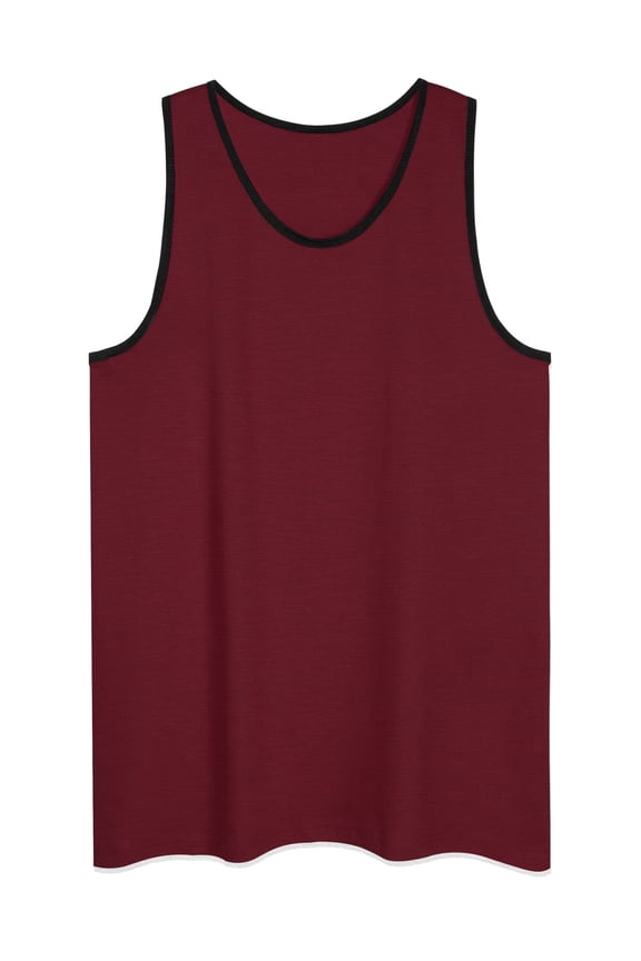 Men's Sleveeless Tank Top - Two-Tone Beach Shirt, Cranberry Red/Black, Large