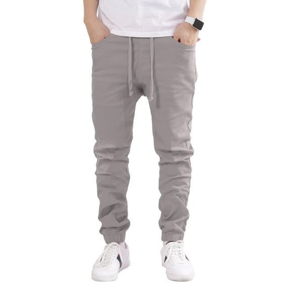 Allsense x Victorious Men's Slim-Fit Twill Drop-Crotch Jogger Pants, Light Grey, L