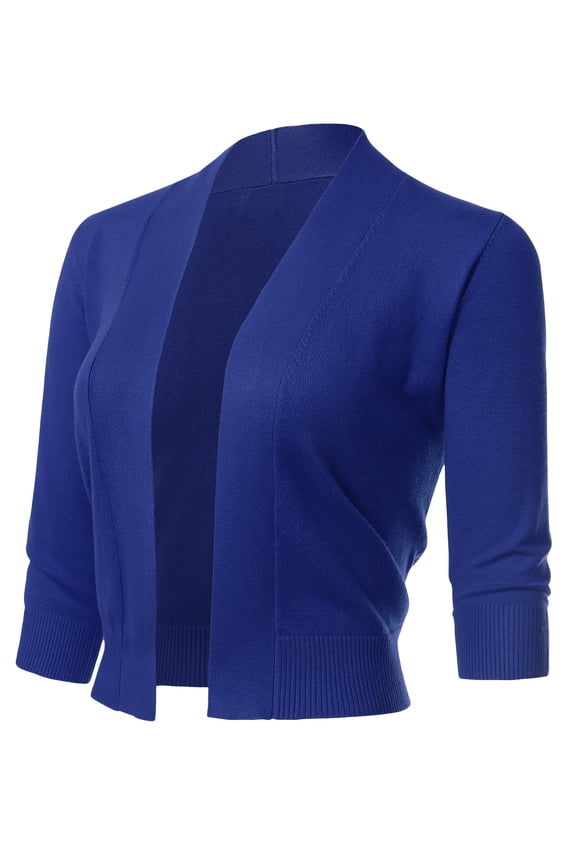Women's 3/4 Sleeve Cropped Bolero Shrug Cardigan, Royal Blue, 2X-Large